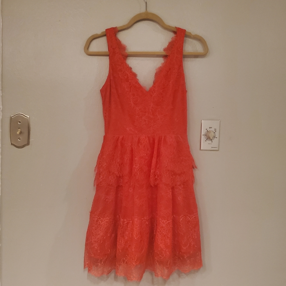 BCBGMAXAZRIA poppy Red lace tiered Dress - Picture 3 of 5